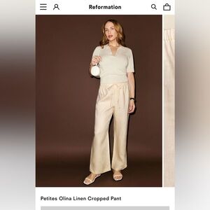 Reformation Olina Cropped Linen Pants in size Petite Small. Color: Sugar. NWT.
